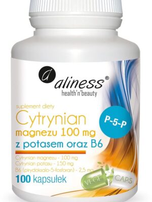 Cytrynian Magnezu 100 mg z potasem 150 mg oraz B6 (P-5-P) 100 VEGE kaps. Vege Aliness
