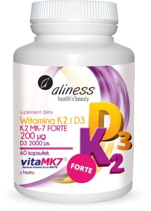 2d054390c4a560f622f632a6e4fa6f28.jpg Witamina K2 MK-7 100 µg z Natto + D3 60 kaps. Aliness