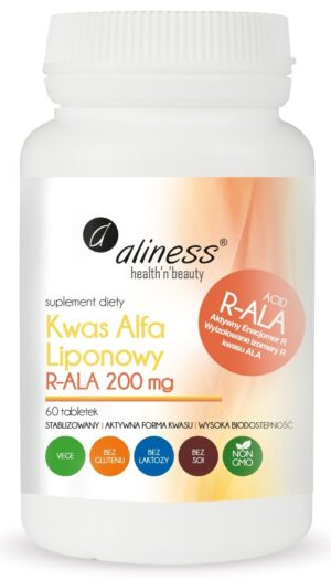 60ede1eb061e1d25ec51474c55f8be8f.jpg Kwas Alfa Liponowy R-ALA 200 mg 60 tabletek vege Aliness