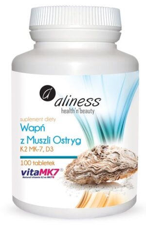 64ca8b9a9e28da6c65fb1c2908dfdb88.jpg Wapń z muszli ostryg z K2 MK7 i D3 x100 tab. Aliness