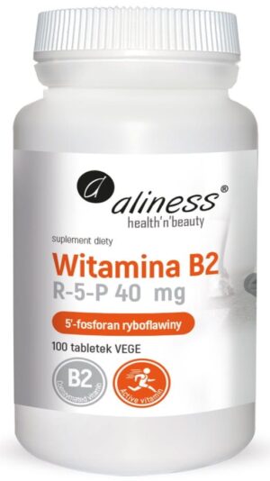 Alines-packshot-b2-wezszy-net.jpg Witamina B2 R-5-P (ryboflawina) 40 mg 100 tab. Vege Aliness