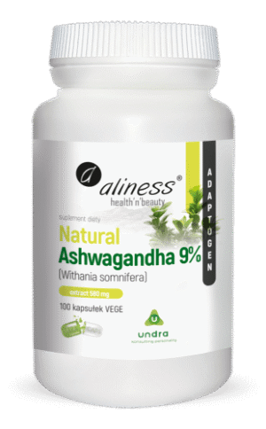 Alines-packshot-wezszy-NEW-2023-ashwagandha-9.png Natural Ashwaganda 580 mg 9% 100 kaps. Vege Aliness