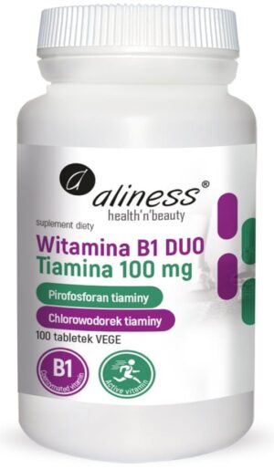 Alines-packshot-wezszy-net.jpg Witamina B1 (Tiamina) DUO 100 mg 100 tab. Vege Aliness