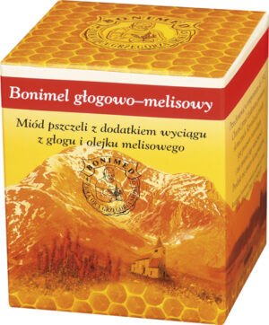 Bonimel-glogowo-melisowy.jpg Bonimel głogowo-melisowy miód pszczeli z dodatkiem wyciągu z głogu i olejku melisowego 250g Bonimed