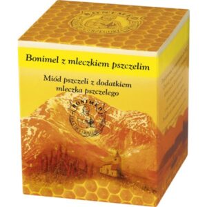 Bonimel-z-mleczkiem-pszczelim-600x600-1.jpg Bonimel z mleczkiem pszczelim miód pszczeli z dodatkiem mleczka pszczelego 250g Bonimed