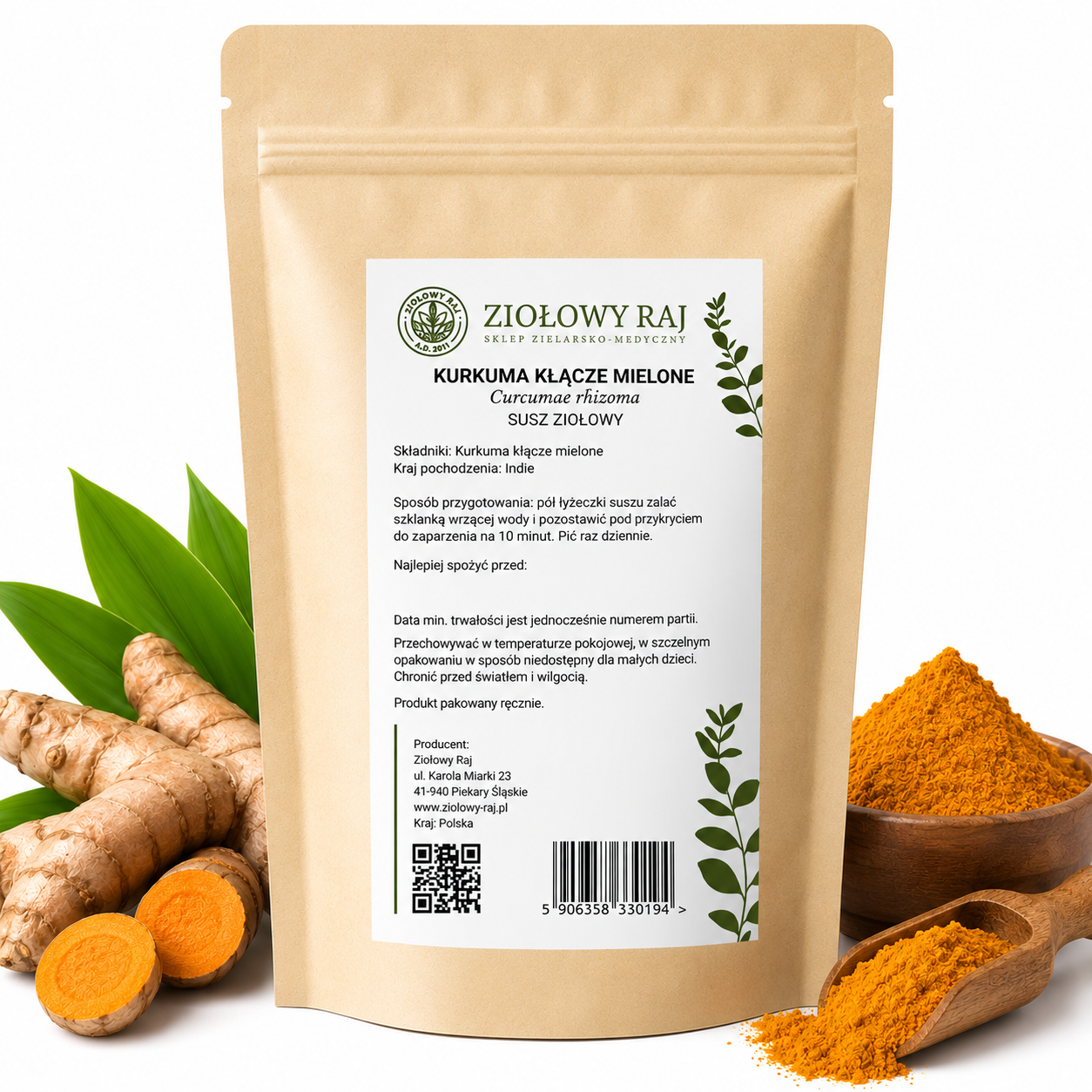Kurkuma – kłącze mielone, 100 g Ziołowy Raj