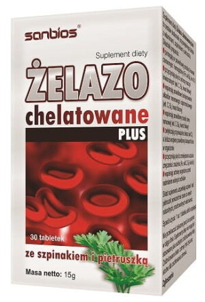 SANBIOS-Zelazo-Chelatowane-Plus-30-tabl.jpg Żelazo chelatowane plus 500mg 30tab. Sanbios