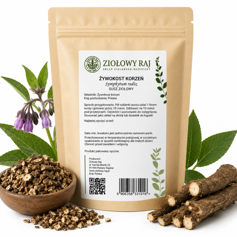 Żywokost korzeń cięty prosta Żywokost korzeń 50g Ziołowy Raj