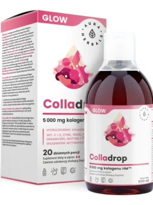 Colladrop glow piękne włosy, skóra i paznokcie kolagen morski 5000mg płyn 500ml Aura Herbals