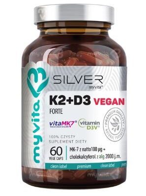 Witamina K2+ D3 vegan (100 mcg + 2000IU) silver pure 100% 120kap. MyVita