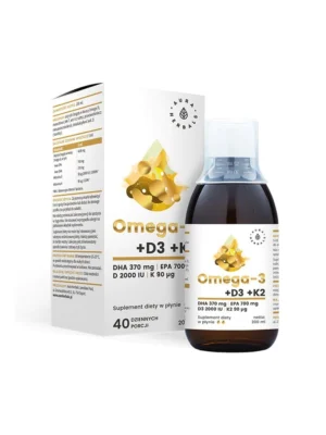 Omega-3 (370 DHA) + D3 (2000IU) + K2MK7 w płynie 200 ml Aura Herbals