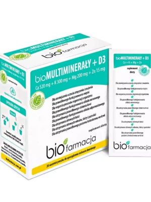 BIO multiminerały (wapń, potas, magnez, cynk)+ wit.D3 28 sasz. Biofarmacja