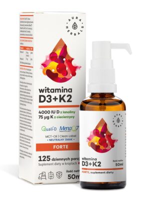 Witamina D3 4000 IU + K2MK7 75 µg, MCT, krople 50 ml Aura Herbals