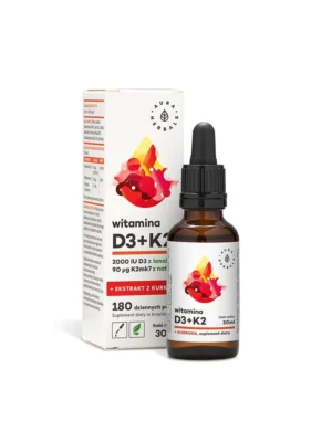 Witamina D3 (2000 IU) + K2 (90 µg) + ekstrakt z kurkumy (17 mg) krople 30 ml Aura Herbals
