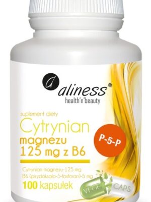 Aliness Cytrynian Magnezu 125 mg + Witamina B6 (P-5-P) – 100 kapsułek VEGE