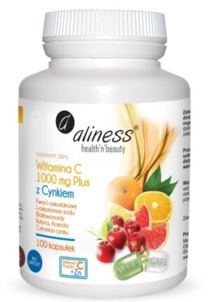 Aliness-Witamina-C-1000-mg-Plus-z-Cynkiem-net Aliness Witamina C 1000 mg z CYNKIEM PLUS – 100 kapsułek VEGE