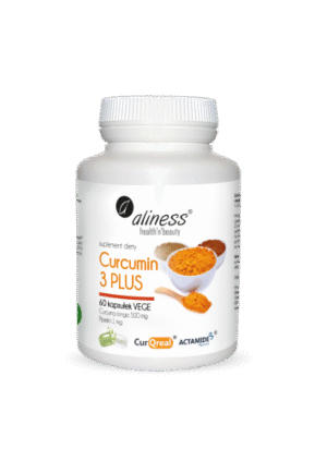 Curcumin-3-PLUS-Curcuma-longa-500-mg-Piperin-1-mg-60-kapsulek Aliness Curcumin 3 PLUS CurQreal® + Actamide® – 60 kapsułek VEGE