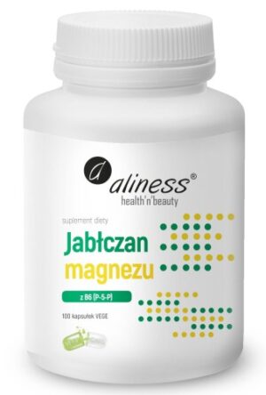 Jablczan-Magnezu-z-B6-P-5-P-net Aliness Jabłczan Magnezu 100 mg z B6 P-5-P – aktywna forma witaminy B6 | 100 kapsułek VEGE