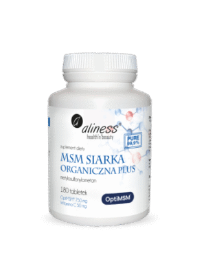 Aliness MSM Siarka Organiczna PLUS OptiMSM® 750 mg + Witamina C 50 mg | 180 tabletek VEGE
