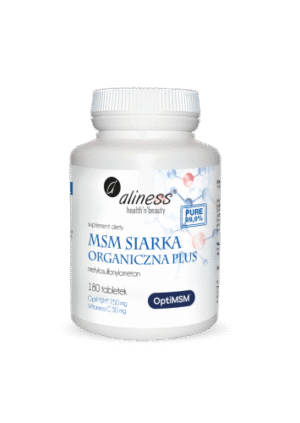 MSM-Siarka-Organiczna-PLUS-x-180-tabletek Aliness MSM Siarka Organiczna PLUS OptiMSM® 750 mg + Witamina C 50 mg | 180 tabletek VEGE