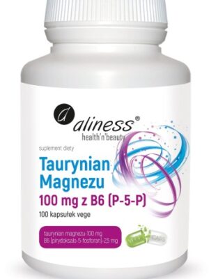 Aliness Taurynian Magnezu 100 mg + Witamina B6 (P-5-P) – 100 kapsułek VEGE