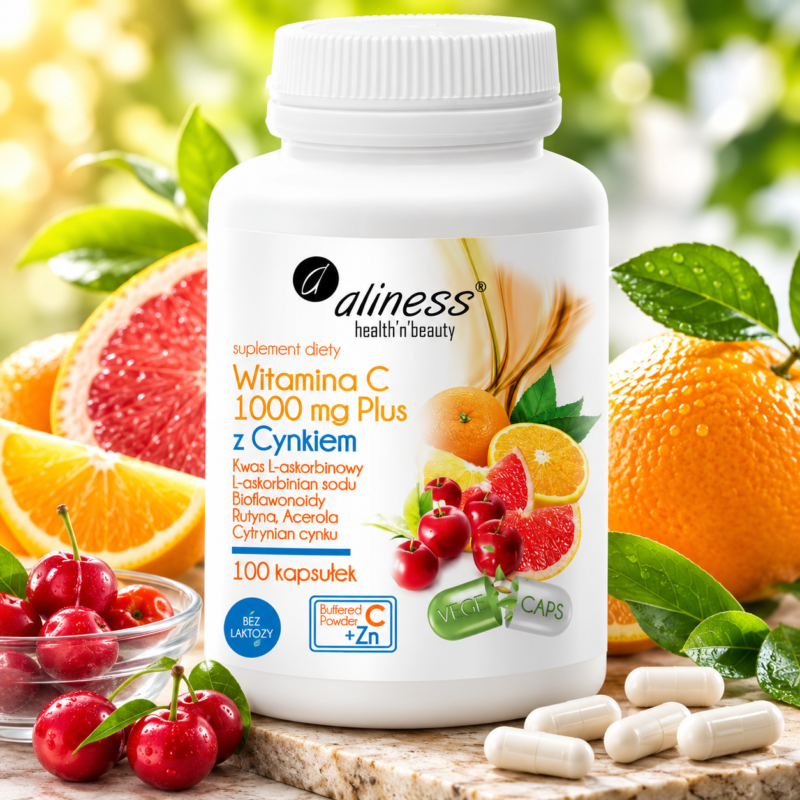 Witamina C z cynkiem Aliness Aliness Witamina C 1000 mg z CYNKIEM PLUS - 100 kapsułek VEGE