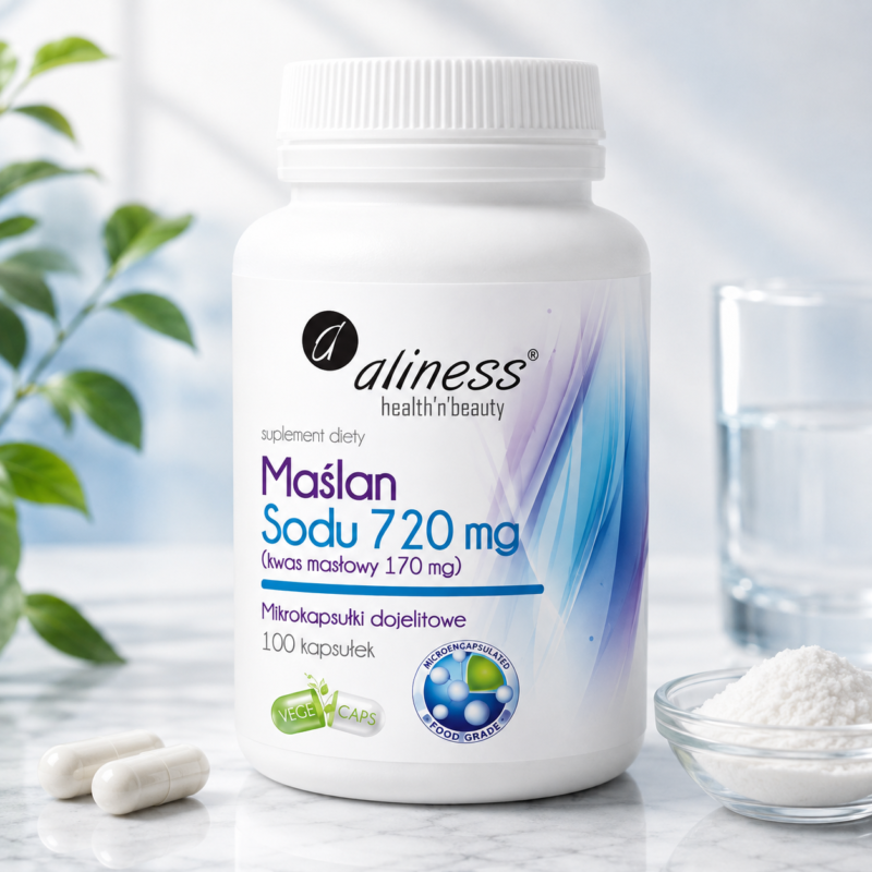 maślan Maślan Sodu 720 mg (Kwas masłowy 170 mg) – mikrokapsułki dojelitowe | 100 kapsułek VEGE