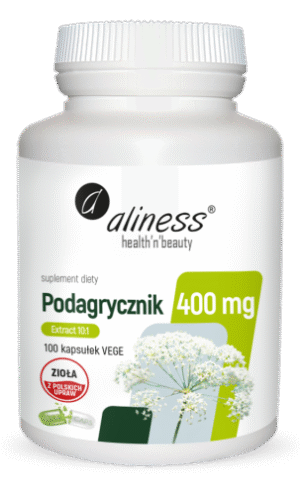 packshot-podgarycznik Aliness Podagrycznik (Aegopodium podagraria L.) ekstrakt 10:1 – 400 mg – 100 kapsułek VEGE