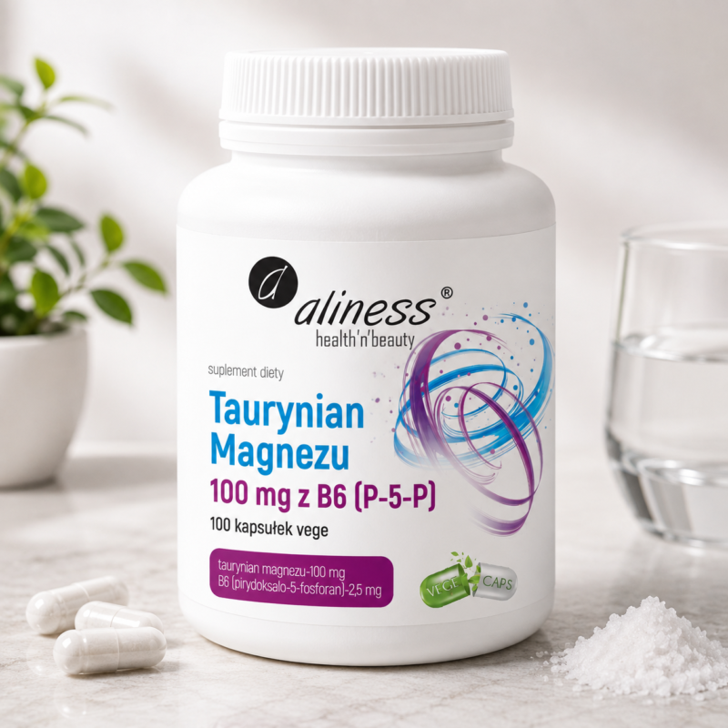Aliness Taurynian Magnezu 100 mg + Witamina B6 (P-5-P) – 100 kapsułek VEGE