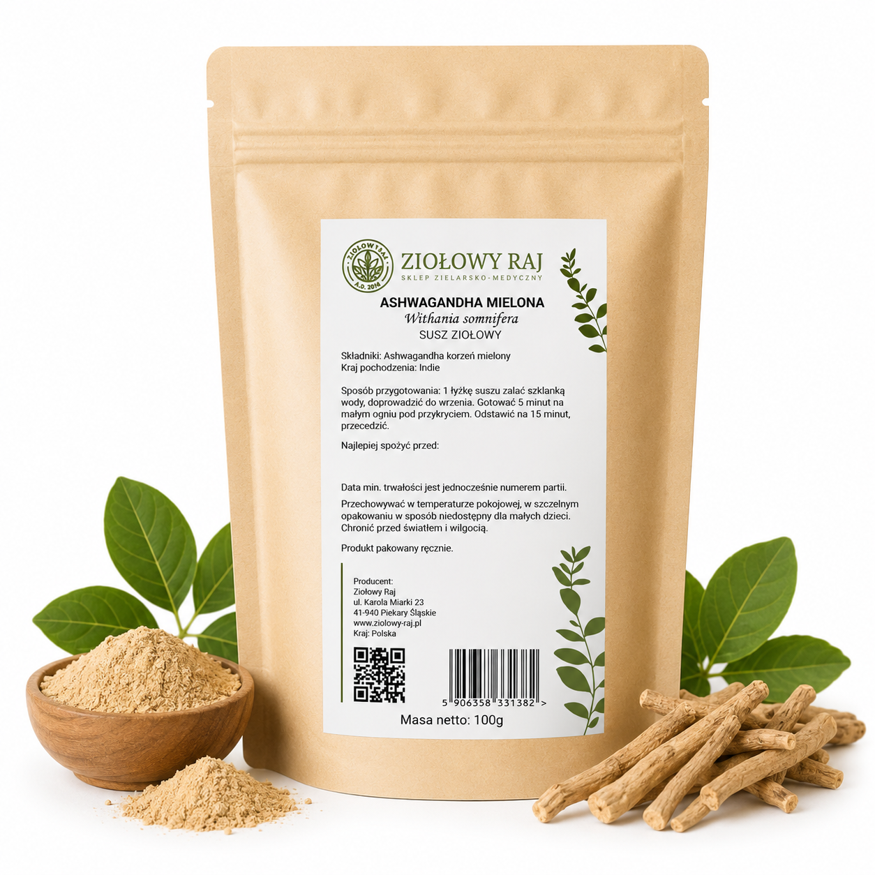 Ashwagandha mielona 100g Ziołowy Raj