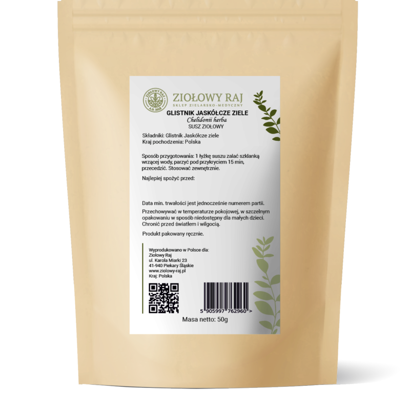 Glistnik ziele 50g (środek kosmetyczny) Glistnik ziele (jaskółcze ziele) 50g Ziołowy Raj
