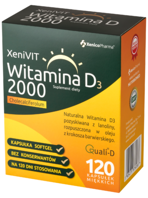 XeniVIT Witamina D 2000 (120 szt.) – Słoneczna Witamina w Oleju z Krokosza