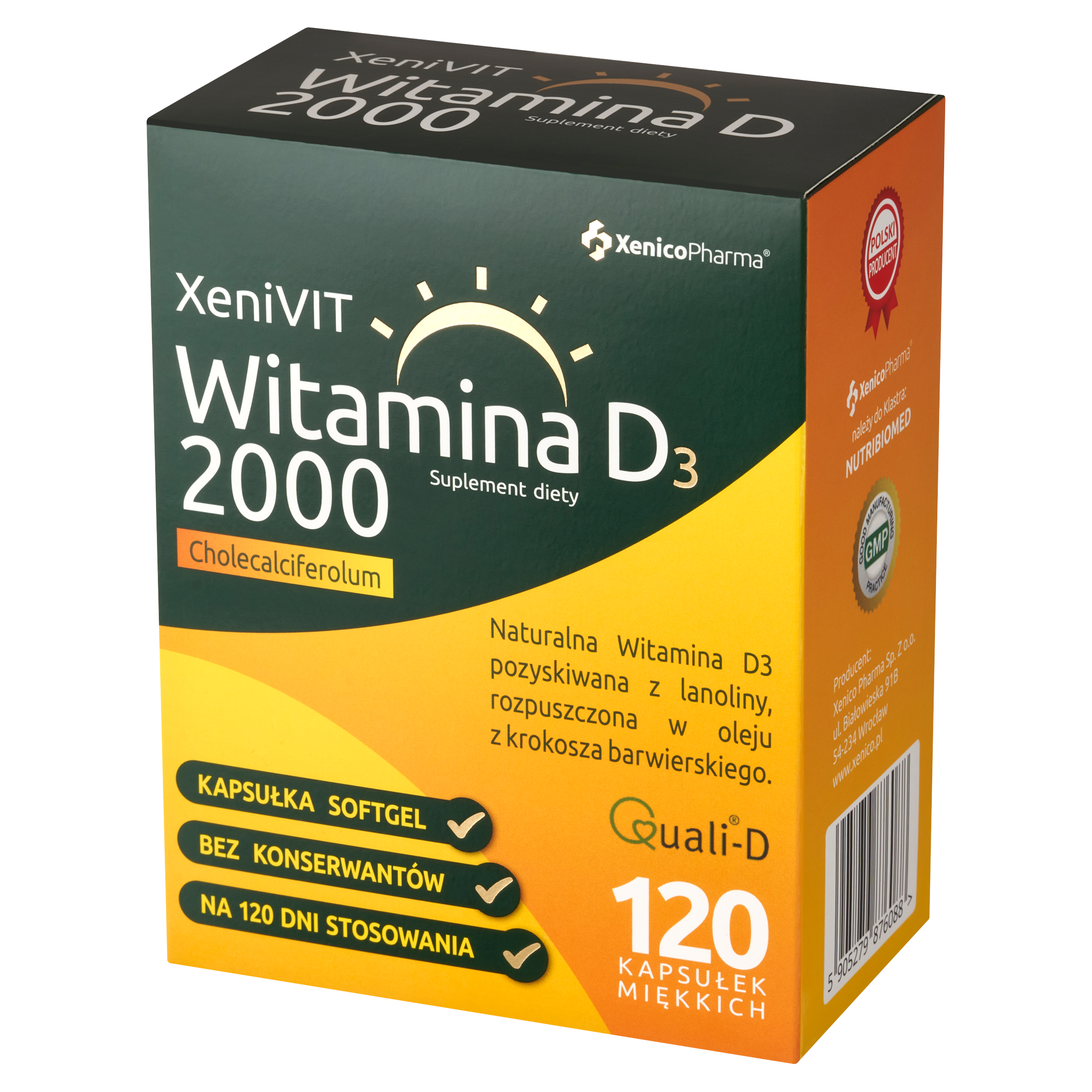 XeniVIT Witamina D 2000 (120 szt.) – Słoneczna Witamina w Oleju z Krokosza