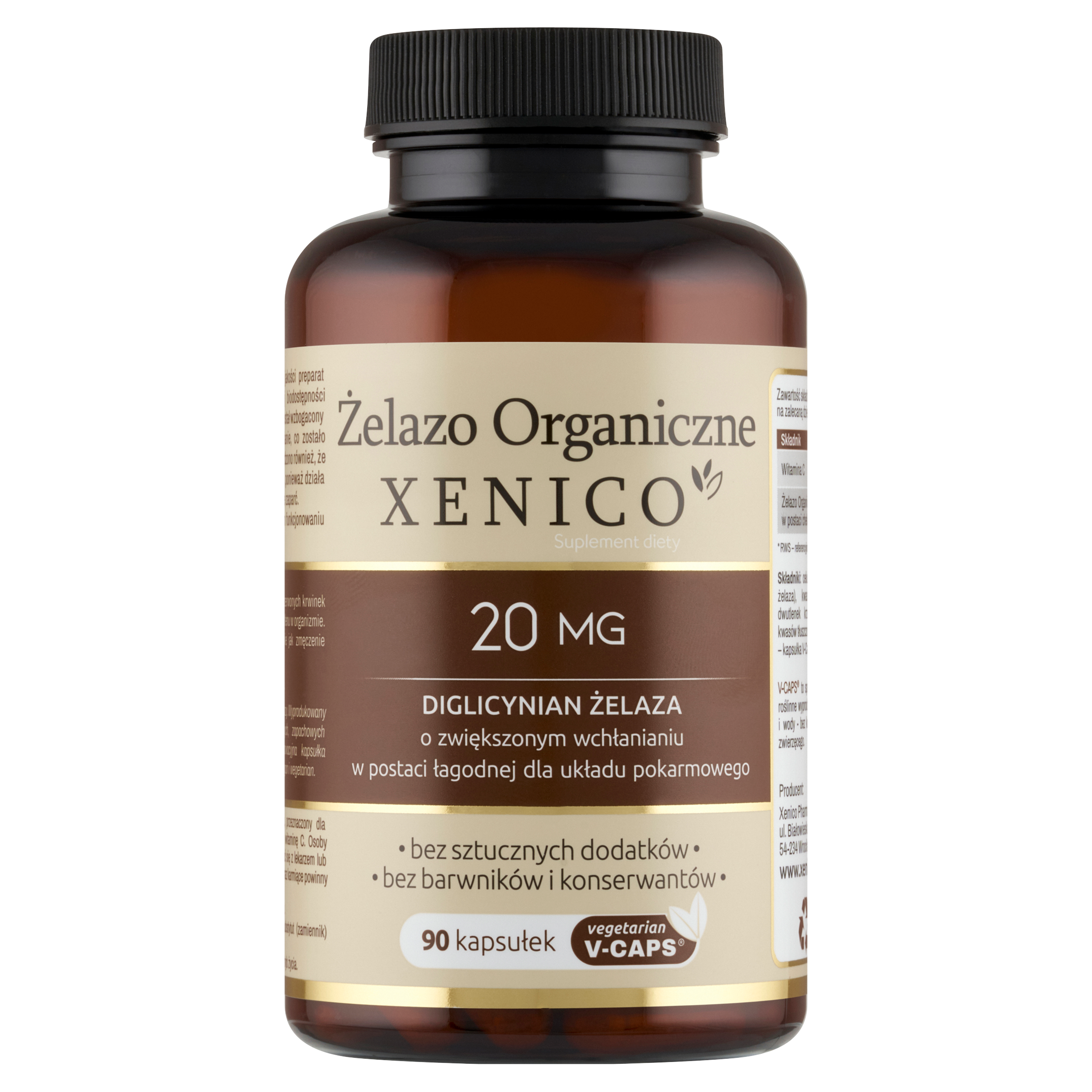 Żelazo Organiczne Xenico® (90 szt.) – Chelat z Witaminą C (Energia bez Bólu Brzucha)