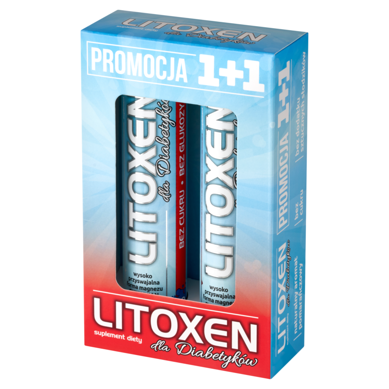 Litoxen dla Diabetyków 1+1 (40 szt.) – Elektrolity Musujące (Pomarańcza)