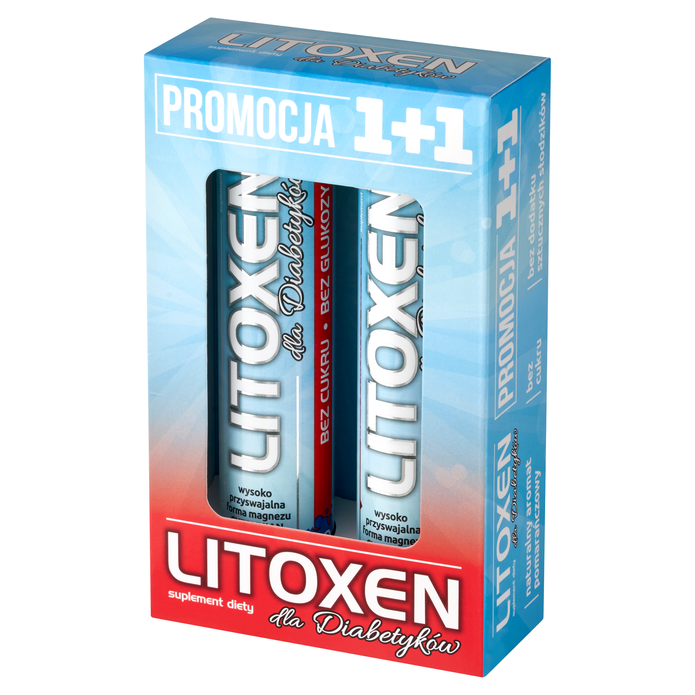 Litoxen dla Diabetyków 1+1 (40 szt.) – Elektrolity Musujące (Pomarańcza)
