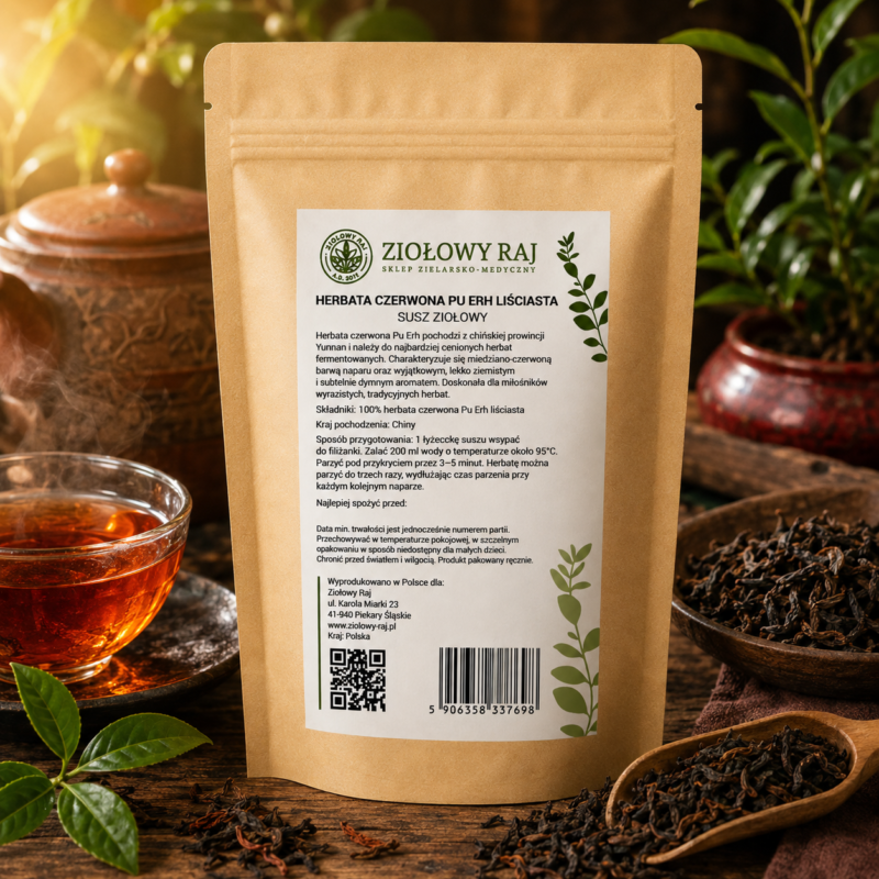 Herbata czerwona liściasta premium Herbata czerwona Pu Erh liściasta 100g Ziołowy Raj