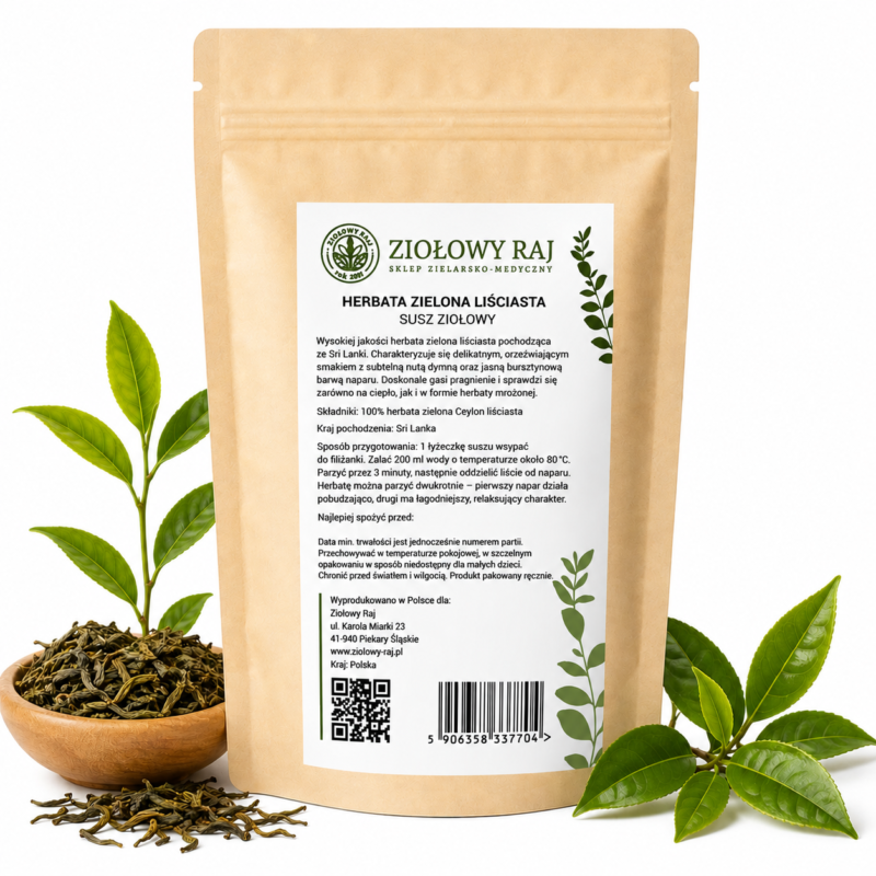 Herbata zielona liściasta prosta Herbata zielona liściasta 100g (Ceylon) Ziołowy Raj